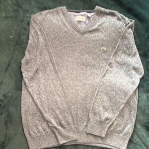 Lacoste Gray Knit Pullover Sweater XL Men's Long Sleeve V-Neck
